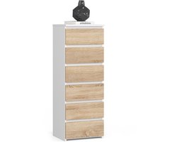 Ladekast CL6 met 6 Lades / AKORD Furniture Factory / Wit – Sonoma Eik / 40x109x35 cm
