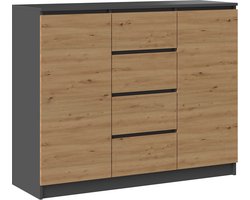Ladekast - Commode - Dressoir - 120 cm Breed-Antraciet Eiken-4 Lades