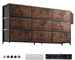 Ladekast Commode - Groot TV-Meubel voor 43-60 Inch TV's met 9 Laden, Etiketkaarten, Zijvak & Haak, Geurvrije Opbergunit voor Woonkamer, Hal, Slaapkamer