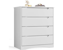 Ladekast - Commode met 4 Laden - Ruime Opbergkast voor Slaapkamer en Woonkamer - Soepel Schuivende Laden - Kantelbeveiliging - Moderne Witte Kast voor Kleding, Speelgoed en Accessoires