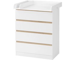 Ladekast - Commode - Opbergkast - met Verwijderbare Verschoontafel – 4 Grote Lades – 80x75x109,2 cm – Babykast voor Kinderkamer - Wit