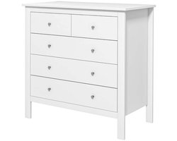 Ladekast Dressoir Kast 79x39.5x80.5 cm Wit Met 5 Lades en Kantelbeveiliging Stille Openen Stevige Houten Constructie Stijlvol en Modern Ontwerp Geschikt voor Slaapkamer en Woonkamer