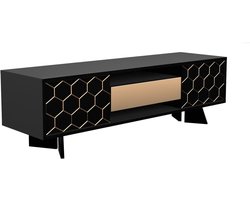 Ladekast - Dressoir Kast - Opbergen Woonkamer - Zeshoekig Patroon - 139 x 35 x 42 cm - Zwart Goud
