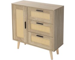 Ladekast Dressoir met soft-close deur & 3 lades 74x76x30 cm eiken-look met rotan front ML design