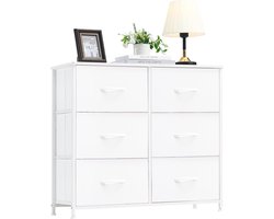 ladekast, dressoir met stoffen laden, commode met stalen frame, opbergkast voor slaapkamer, woonkamer, Wit, 30D x 80B x 71,5H (6 laden)