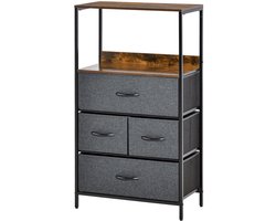 Ladekast – Dressoir – Opbergkast – Kastje – Kledingkast – Zwart Linnen – 4 Lades – Open Plank – Lichtgewicht – Zonder Elektriciteit
