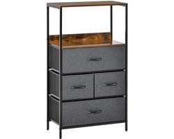 Ladekast – Dressoir – Opbergkast – Kastje – Kledingkast – Zwart Linnen – 4 Lades – Open Plank – Lichtgewicht – Zonder Elektriciteit