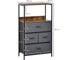 Ladekast – Dressoir – Opbergkast – Kastje – Kledingkast – Zwart Linnen – 4 Lades – Open Plank – Lichtgewicht – Zonder Elektriciteit