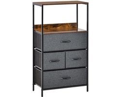Ladekast – Dressoir – Opbergkast – Kastje – Kledingkast – Zwart Linnen – 4 Lades – Open Plank – Lichtgewicht – Zonder Elektriciteit