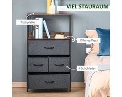 Ladekast – Dressoir – Opbergkast – Kastje – Kledingkast – Zwart Linnen – 4 Lades – Open Plank – Lichtgewicht – Zonder Elektriciteit
