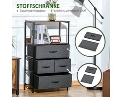 Ladekast – Dressoir – Opbergkast – Kastje – Kledingkast – Zwart Linnen – 4 Lades – Open Plank – Lichtgewicht – Zonder Elektriciteit