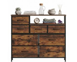 Ladekast / Dressoir voor Slaapkamer, Woonkamer & Hal – Opbergmeubels – Met 8 Stoffen Lades & Open Vak – Ruimtebesparend, Stabiel & Overzichtelijk - Metaal & MDF - Vintage Bruin / Zwart - 100x30x84 cm