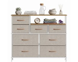 Ladekast / Dressoir voor Woonkamer, Slaapkamer & Hal – Opbergmeubels – Met 8 Stoffen Lades & Open Vak – Ruimtebesparend, Stabiel & Overzichtelijk - Metaal & MDF - Khaki / Wit - 100x30x84 cm