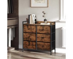 Ladekast - Dressoir - Woonkamer kast - 6 stoffen lades - Bruin - Slaapkamer - Halmeubel - Halkast - 80x29x78 cm