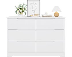 Ladekast - Dressoirkast - Commodekast - Kledingkast - Slaapkamer - Woonkamer - Gang - 105x40x71cm - Hout - Wit - 6 Lades
