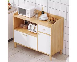 Ladekast - Eetkamerkast - Opbergkasten met Deuren - Hout - Multifunctioneel - 3-deurs - 1 lade - 90x30x82cm - Opbergkast voor kookgerei