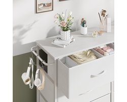 Ladekast Hallway & Woonkamer met 6 Stoffen Lades – Industriële Metaal Ladekast voor Hal, Slaapkamer & Woonkamer – Rustiek Opbergmeubel voor Kleding, Accessoires en Speelgoed – Wit 100 x 30 x 65 cm