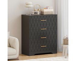 Ladekast Hoge 4 Lades houten ladekast - moderne kledingkast - grote opbergcapaciteit voor slaapkamer, woonkamer, entree of gang - Zwart