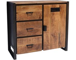 Ladekast Industrieel Mangohout (94 cm x 40 cm x 85 cm)- Ladenkast - Ladekasten slaapkamer / woonkamer - Ladekast Dressoir - Ladenkastje Hout 3 Laden - Kast met lades - Opbergkast met lades 3x - 94cm x 40cm x 85cm