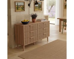 Ladekast Japandi 100cm Breed - ADFBL - Commode met 6 Lades - Geribbeld Houtlook Design - Scandinavisch - Massief Houten Poten - Soft-Close - Voor Slaapkamer