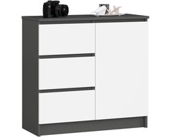 Ladekast JERRY met 3 Lades en 2 Deuren / AKORD Furniture Factory / Grafietgrijs - Wit / 80 x 77 x 35 cm