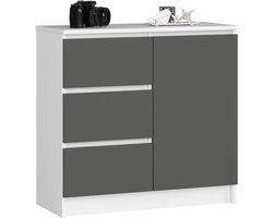 Ladekast JERRY met 3 Lades en 2 Deuren / AKORD Furniture Factory / Wit - Grafietgrijs / 80 x 77 x 35 cm