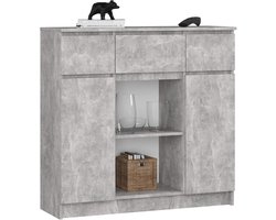 Ladekast K100 met 3 Lades, 2 Deuren en 1 Plank / AKORD Furniture Factory / Beton Grijs / 101 x 98 x 35 cm