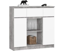 Ladekast K100 met 3 Lades, 2 Deuren en 1 Plank / AKORD Furniture Factory / Beton Grijs - Wit / 101 x 98 x 35 cm