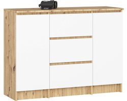 Ladekast K100 met 3 Lades en 2 Deuren / AKORD Furniture Factory / Artisan Eik - Wit / 101 x 76 x 35 cm