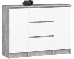 Ladekast K100 met 3 Lades en 2 Deuren / AKORD Furniture Factory / Beton Grijs - Wit / 101 x 76 x 35 cm