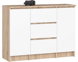 Ladekast K100 met 3 Lades en 2 Deuren / AKORD Furniture Factory / Sonoma Eik - Wit / 101 x 76 x 35 cm