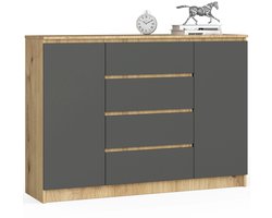 Ladekast K140 met 4 Lades en 2 Deuren / AKORD Furniture Factory / Artisan Eik - Grafietgrijs / 138 x 99 x 40 cm