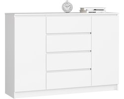 Ladekast K140 met 4 Lades en 2 Deuren / AKORD Furniture Factory / Wit / 138 x 99 x 40 cm