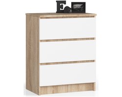 Ladekast K60 met 3 Lades / AKORD Furniture Factory / Sonoma Eik - Wit / 60 x 77 x 40 cm