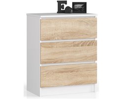 Ladekast K60 met 3 Lades / AKORD Furniture Factory / Wit – Sonoma Eik / 60 x 77 x 40 cm