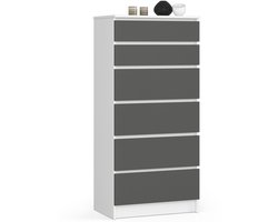 Ladekast K60 met 6 Lades / AKORD Furniture Factory / Wit - Grafietgrijs / 60 x 130 x 40 cm