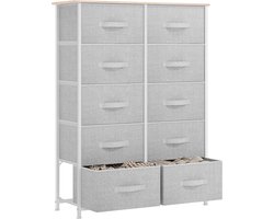 ladekast, ladekast met 10 laden, stoffen ladekast voor slaapkamer, woonkamer, kast, kinderkamer, stevig stalen frame, gemakkelijk te trekken, lichtgrijze opbergkast