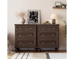 Ladekast - Ladekast met 4 lades - Nachtkastje in retrostijl - Houten ladekasten - met gebeeldhouwde handgrepen en taps toelopende poten - met ruime opbergruimte - Donkerbruin - 76 × 60 × 48 cm