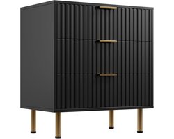 Ladekast - Ladekast met drie lades - Nachtkastje - 70 cm hoge moderne ladekast - Diepe lades en breed blad - voor woonkamer, hal, kinderkamer, zwart - 76×70×40 cm