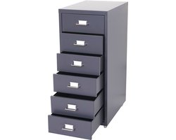 Ladekast, ladekast op wielen, stalen kast, 69x28x41cm 6 laden ~ donkergrijs