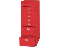 Ladekast, ladekast op wielen, stalen ladekast archiefkast, metaal 115x40x41cm 8 laden ~ rood