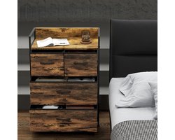Ladekast - Ladekasten - bruin - 60x29x85 cm, Heeft 4 ruime lades stalen frame, paneel houtnerfmotief, uitneembare laden, industriële ladekast vijf laden, opbergkast slaapkamer