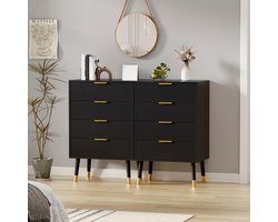 Ladekast – Ladekastje – Dressoir – Opberglade – Kastje – Zwart-Wit – 4 Ruime Lades – Compact Formaat