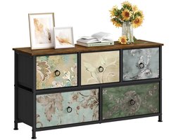 Ladekast - Ladenkast - Opbergkast - 5 Ruime Stoffen Lades - Metalen Frame - Lichtgewicht - Vintage - 100 x 54 x 30 cm