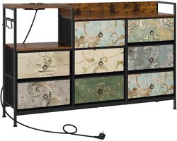 Ladekast - Ladenkast - Opbergkast - 8 Ruime Stoffen Lades - 2 Stopcontacten - USB - Lichtgewicht - Vintage - 132x88x29 cm