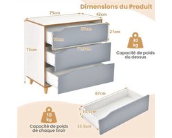 Ladekast – Ladenkast – Opbergkast – Commode – Dressoir – Compact 3 Lades – Anti-Kantel Ontwerp & Rubberen Pootjes