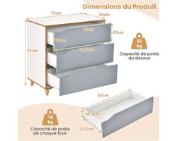 Ladekast – Ladenkast – Opbergkast – Commode – Dressoir – Compact 3 Lades – Anti-Kantel Ontwerp & Rubberen Pootjes