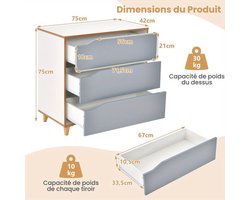 Ladekast – Ladenkast – Opbergkast – Commode – Dressoir – Compact 3 Lades – Anti-Kantel Ontwerp & Rubberen Pootjes
