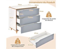 Ladekast – Ladenkast – Opbergkast – Commode – Dressoir – Compact 3 Lades – Anti-Kantel Ontwerp & Rubberen Pootjes
