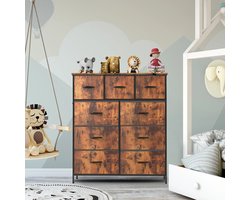 Ladekast - Ladenkastje - met 9 Stoffen Laden – Ruime Dressoir Kast - Stabiele Opbergkast - Compact en Ruimtebesparend - voor Slaapkamer en Kleding - Bruin